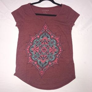 🔥Sale! Mother-in-law moving in! Lucky Brand small tee graphic Boho  Hi-Lo
